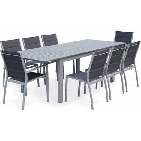 8-seater extendable aluminium garden table set with chairs Grey 244x100x75 cm - Chicago 8 (1/5)