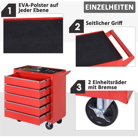 Armoire roulante, coffre à outils pour garage, abri, acier, 69L x 33l x 75H cm, rouge (1/5)