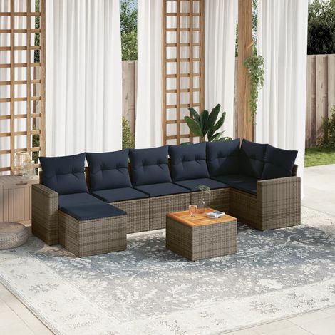 8-teiliges Gartensofa-Set mit Kissen, grau, Polyrattan (1/5)