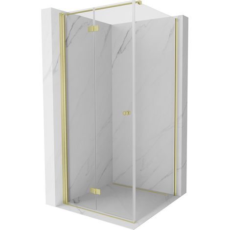 Mexen Mist-F T faltbare Duschkabine links 85 x 85 cm, transparent, gebürstetes Gold - 8A6T-085-085-55-00-L (1/5)