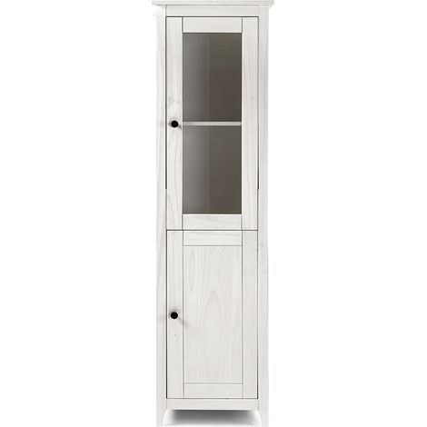 Vitrine avec 1 porte et 1 porte vitrée coloris blanc - Longueur 50 x Hauteur 180 x Profondeur 35 cm (1/4)