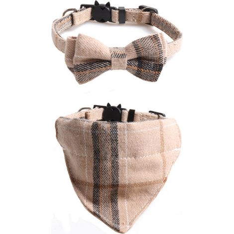 Elkuaie Collier Bandana pour Chat - Collier Bandana pour Chien - Ajustable et Amovible - 1 Pièce - Marron (1/5)