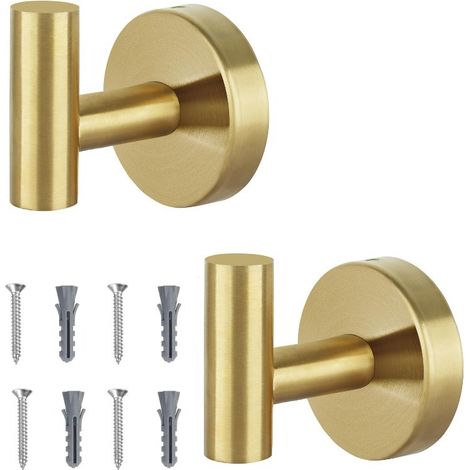 2er-Set Handtuchhaken für das Badezimmer – Wandhaken zum Einschrauben, geeignet für Fliesen in Bad, Küche, Hotel und Schwimmbad sowie für Ziegelwände (Gold) (1/5)