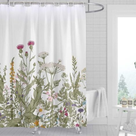 Floral Rock Cloud Duschvorhang 120x180cm, Aquarell Blumen Stoff Bad Vorhang Set mit Haken Dekorative Botanische Blätter Design Waschmaschinenfest