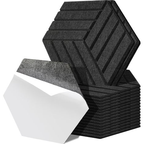 Randaco 18 pièces Panneaux acoustiques Hexagonal Stripe Auto-Adhésif Haute Densité de Polyester Noir (1/5)