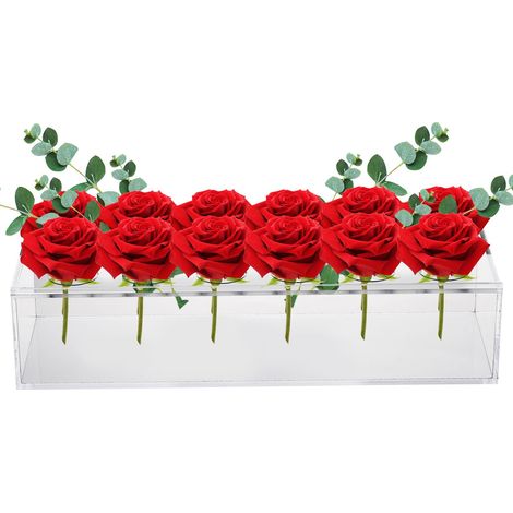 Vase rectangulaire en acrylique, 12 trous, 30 cm, décoration de mariage moderne, centre de table.