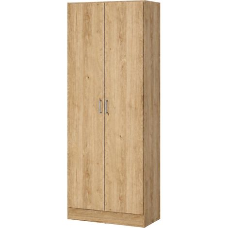 Armario Multiusos 2 Puertas Soresina, 3 Estantes, 2 Puertas, 5 Compartimentos, 70x181h cm Marrón Roble