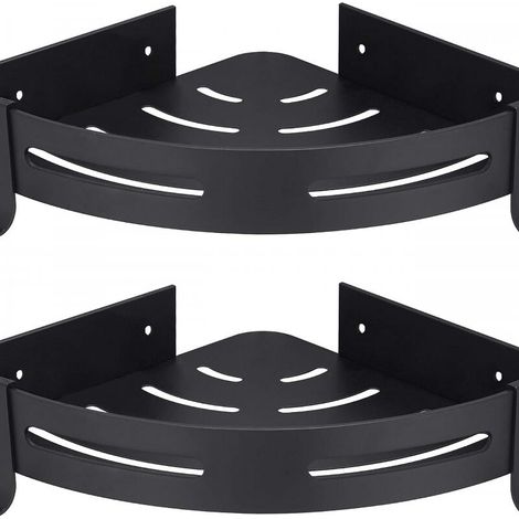 Porte-savon d'angle pour douche, sans perçage, en acier inoxydable et aluminium, ensemble de 2 pièces avec crochets (1/4)