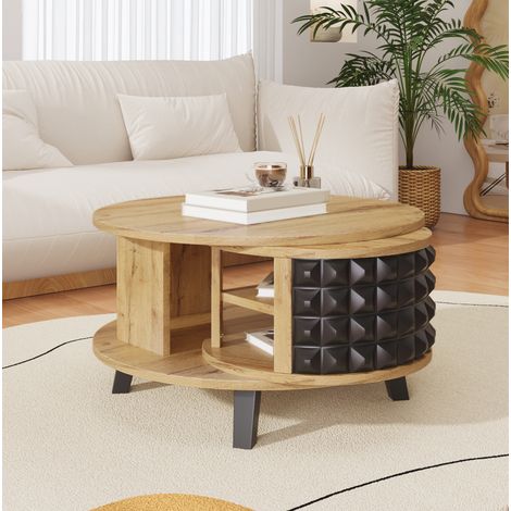 Meuble tv rangement rotatif 85 cm 2 tiroirs naturel OKMYHOME (1/5)