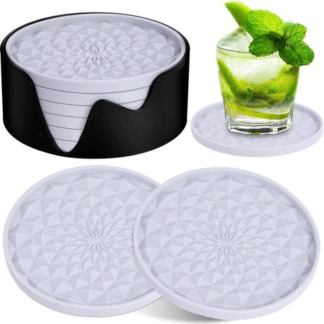 Lot de 6 sous-verres en silicone avec base, en silicone épais (0,7 cm), pour boissons chaudes ou froides, revêtement antidérapant et antiadhésif, gris clair foncé.