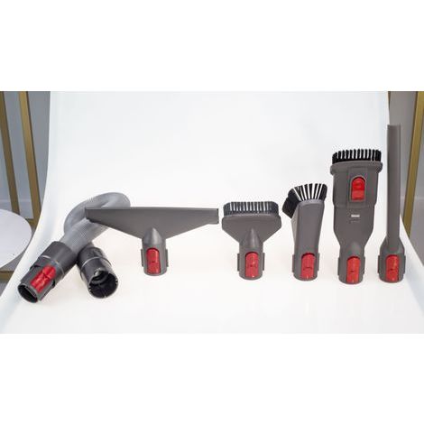 Schlauch + 2-in-1-Set mit rotem Knopf, 6-teilig, kompatibel mit Dyson V7/V8/V10/V10/V11/V11/V15/G5 Staubsaugern, Flachsaugkopfbürstenzubehör