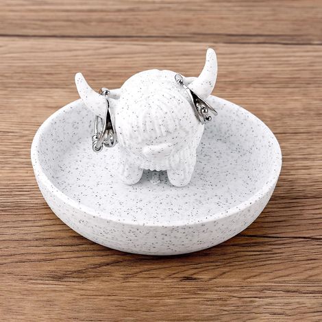Highland Cow Porte Bague avec Soucoupe, Mignon Organisateur Bijou Babiole Assiette pour Bagues Boucles d'Oreilles Colliers Décoratif Vache Porte Bijoux pour Coiffeuse Commode Chambre (1/5)