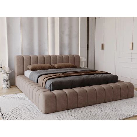 Lit rembourré avec rangement 160x200 velours marron Italia (1/5)