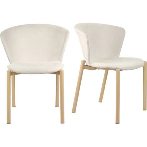 Lot de 2 chaises en tissu beige clair – Dossier enveloppant – Pieds métal effet bois – Dimensions assise L46 x H45 x P45 cm – Meubletmoi (1/5)