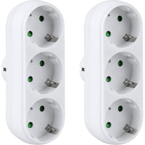 Adaptateur Prise Triple - 16 A 250 V - Pour Boîte de Dérivation Murale - ABS Résistant - Lot de 2 (1/5)