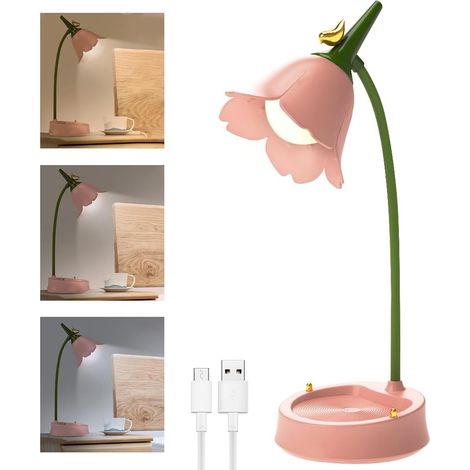 Lampe de table LED pour enfants lampe de table florale avec 3 températures de couleur lampe de chevet sans fil avec capteur tactile et bras flexible pour apprendre à lire (1/4)