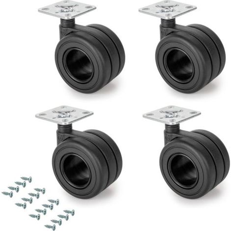 Emuca Lot de 4 roulettes Hole avec plétine de montage, diamètre 65mm, Acier, Peint en noir et Plastique (1/5)