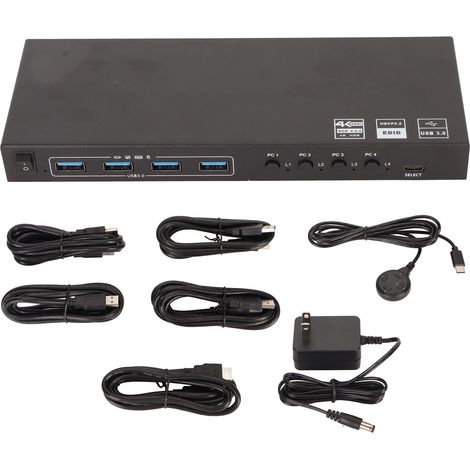 8-Port-USB-KVM-Switch mit 4 USB-3.0-Anschlüssen, 18 Gbit/s, 4K 60 Hz, 2K 120 Hz, HDCP 2.2, für Tastatur, Maus und PC, 100–240 V, US-Stecker