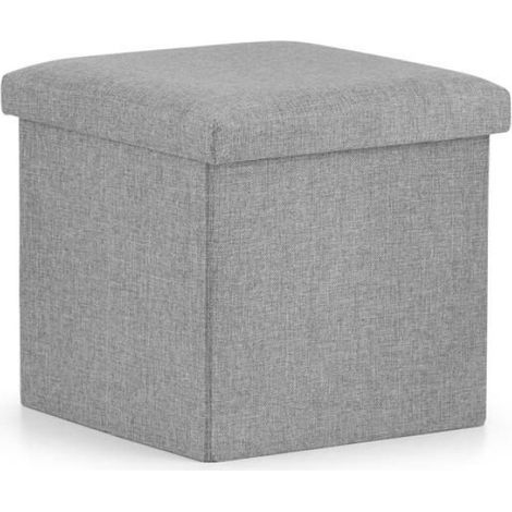 Pouf Pliable - 30x30x30 cm - Compartiment Rangement Intégré - Gris - 1 Pièce (1/4)