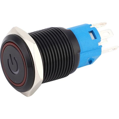 2 interrupteurs métalliques autobloquants noirs, protection IP65, avec voyant LED et symbole, 16 mm (rouge 220 V CA)