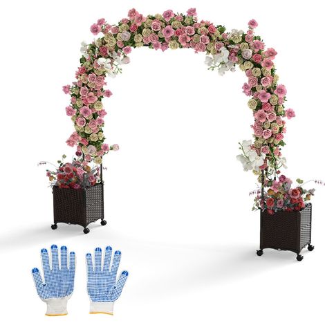 Arco de jardín 288 x 40 x 208 cm con sistema de riego automático y 8 ruedas metálicas negras bloqueables 200010183