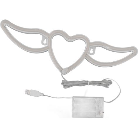Cœur lumineux LED néon en forme d'ailes, lamurale décorative pour restaurants, bars et fêtes (1/5)