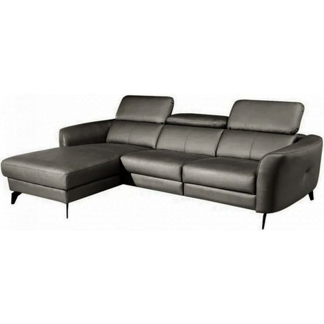 Canapé d'angle en cuir de luxe italien 5 places BERTI, gris foncé, angle gauche