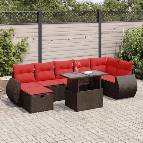 vidaXL Set sofás jardín y cojines 8 pzas ratán sintético acacia marrón (1/5)