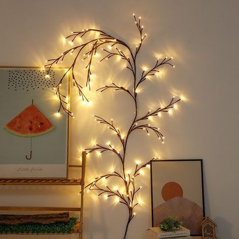 Guirlande lumineuse en branches de saule enchantées - 2,3 m - 144 LED - Avec télécommande - Pour mur, chambre, salon et décoration intérieure - 1 pièce (1/5)