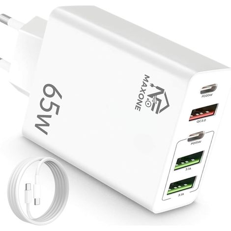 Chargeur USB C 65W Multiprise USB Secteur 5 Ports - Adaptateur Secteur USB C, USB A, Chargeur Double USB Rapide, Prise USB Murale pour iPhone 15 14, Samsung, MacBook, iPad - Chargeur USB Compact Haute (1/5)