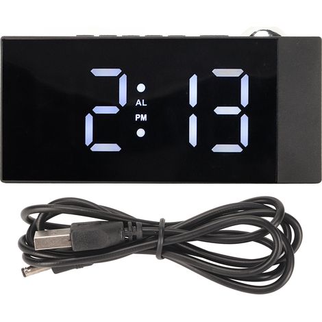 Réveil Numérique à Projection 180° avec Luminosité Réglable et Charge USB, Horloge LED pour Bureau et Chambre, Lumière Blanche (1/5)