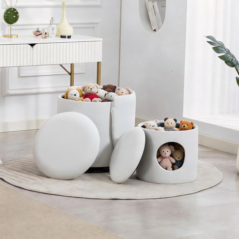 Poltrona a botte girevole 360° in velluto bianco con contenitore e sgabello per gatto (1/5)