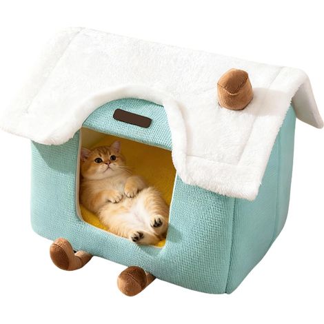 Lit grotte pour chat Maison chaude mignonne avec coussin (1/5)