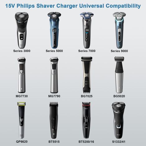 15V Chargeur Tondeuse Barbe 5.4W Cordon Alimentation Rasoir pour Philips Norelco HQ8505 3000 5000 7000 9000 Multigroom Rasoir électrique Serie QP6510 QP6520 mg5750 mg7790 Recharge Cable