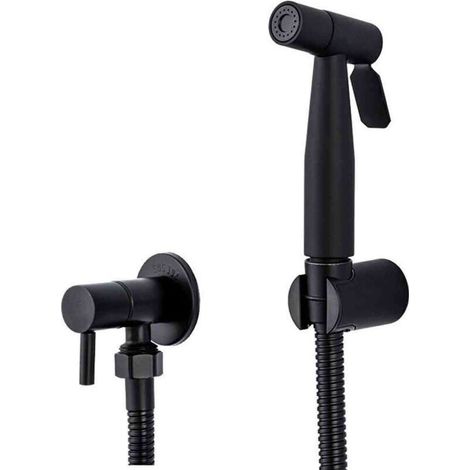 Pulvérisateur Bidet Portable Noir - Acier Inoxydable - Robinet de Toilettes - Valve Shattaf