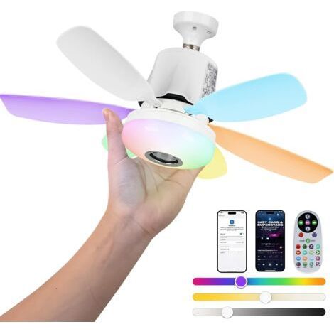 47 cm RGB-Deckenventilator mit Beleuchtung, 32 W, E27-Fassung, verstellbare Beleuchtung mit 3 Geschwindigkeitsstufen, 6 Flügeln und Fernbedienung, unterstützt RGB-Farben, Musikwiedergabe (mehrfarbig) (1/4)