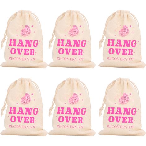Set mit 6 Leinen-Geschenktüten mit Kordelzug für Junggesellen-/Junggesellinnenabschiede, Typ 2