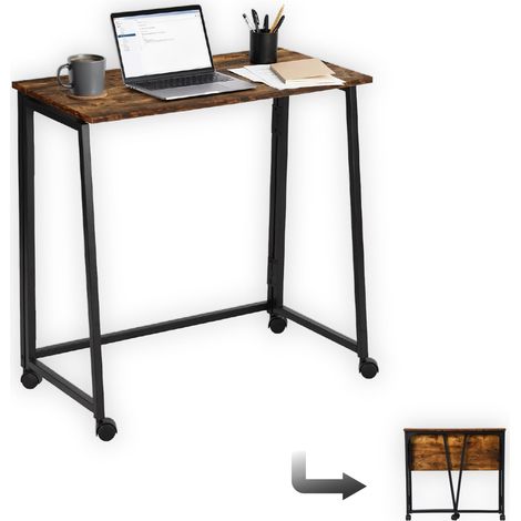 Meuble Bureau Informatique Pliant pour Petits Espaces Postes de Travail Table d'Ordinateur Pliante, Assemblage Facile, Cadre en Métal, Marron, 80x40x74cm (1/5)