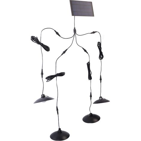 Suspension solaire à 4 têtes, étanche IP65, blanc chaud, avec télécommande pour abri de jardin ou terrasse. (1/5)