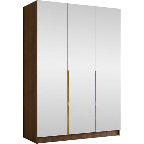 Armario Closico Decoron III, Nogal + Dorado, 215x150x58cm, Puertas de armario: Con bisagras, Número de estantes: 0