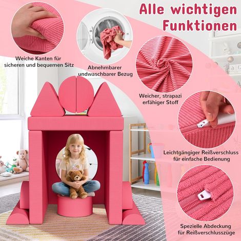 Umwandelbares Kindersofa, Cord-Kinder-Sofagarnitur, Kinderschlafsofa, Kindersessel für Spielzimmer und Schlafzimmer (Rosa) (1/5)