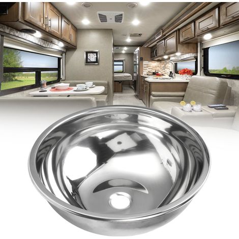 Évier/vasque de salle de bain rond de 360 mm en acier inoxydable avec finition brossée, acier inoxydable 304 (GR-599) (grand format) pour camping-cars, yachts, cuisines et salles de bain (1/5)