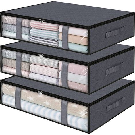 Set mit 3 faltbaren Aufbewahrungsbeuteln für Kleidung, Decken, unter dem Bett, zur Aufbewahrung von Kleidung, Schlafzimmer, Bettdecken, grau