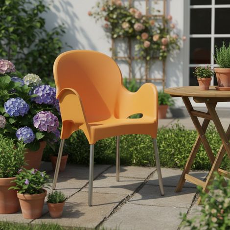 Silla de Exterior Vashti, una Silla, Apilable Hecha en Italia, con Brazos, Naranja (1/3)
