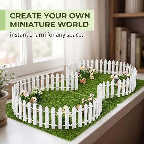 Artificial Grass Mats + Mini Fence, Artificial Lawn, Flexible Fence for Modelling, Diorama and Micro-Landscapes (1/4)