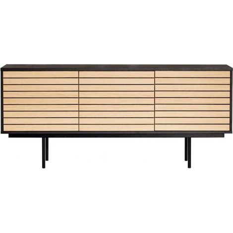 Buffet 4 Portes & 2 Niveaux "Stripe" 161cm Chêne & Noir (1/5)