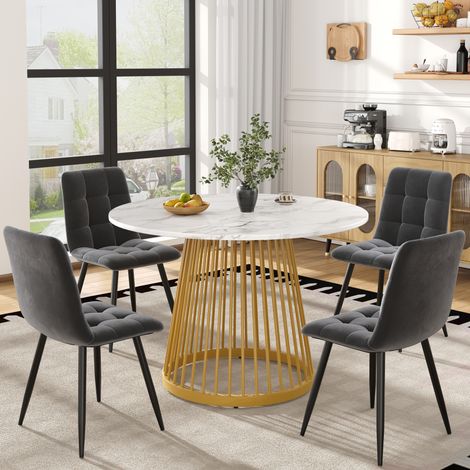 Conjunto de mesa y sillas de 5 piezas, mesa redonda Ø 80 cm, 4 sillas, blanco y gris DESVIAE (1/5)