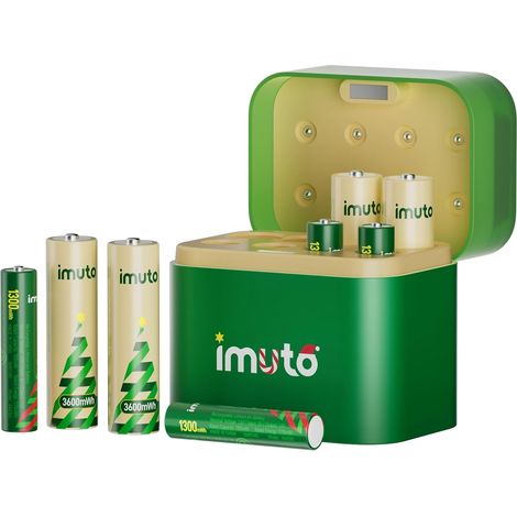 Piles Rechargeables AA×4 et AAA×4 Lithium avec Chargeur Hybride, 1,5V Pile Triple A et Double A (3a), Batterie Li-ION Longue durée avec Coffret de Chargeur Hybride Ni-MH/Lithium (Édition Noël) (1/5)
