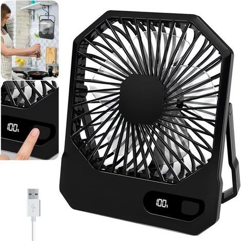 Kleiner Tischventilator, wiederaufladbarer Tischventilator mit 3000-mAh-Akku, tragbarer Reiseventilator mit Display