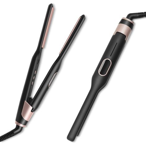 Fer à Lisser Lisseur Boucleur Cheveux 2 en 1, Chauffe Rapide Température Réglable de 150℃-230℃, Pour Tous Types de Cheveux, Cheveux Courts, Frange, Barbe Masculine